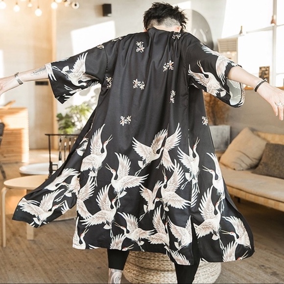 Other - Unisex crane bird kimono satin robe